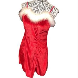 Santa Baby Red Velvet Marabou Feather Trim Vintage Slip Dress Nightie L